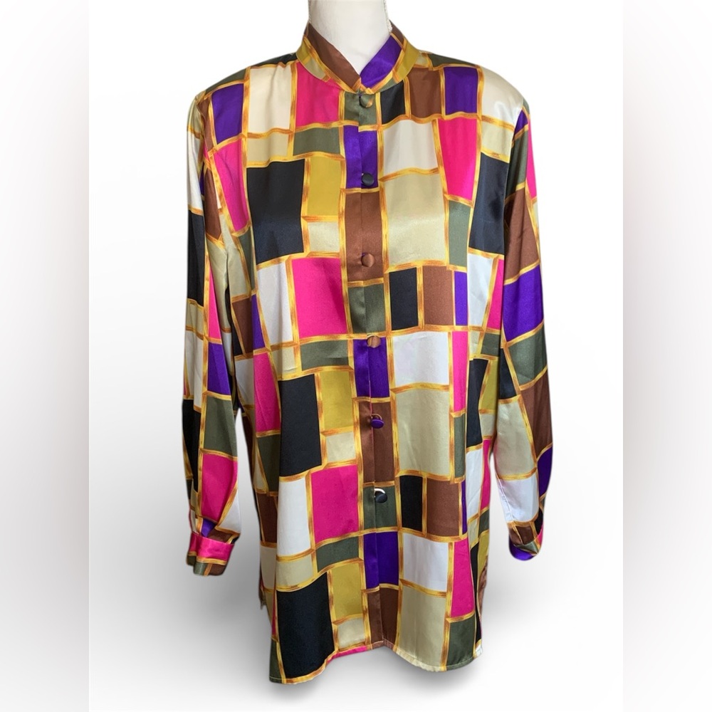 Vintage Christie & Jill Colorful Blouse With a Geometric Pattern Size XL